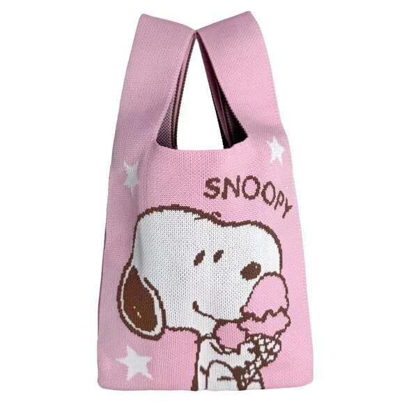 Peanuts Snoopy Loves Ice Cream Knitted Baggu Pink Mini Tote - Picture 1 of 6